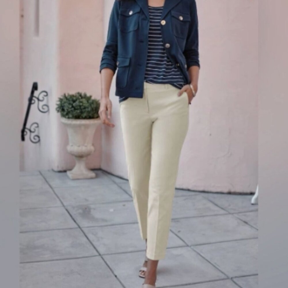 NEW $99 J.Jill Refined Twill Woven Trousers Moonbeam Slim Tailored